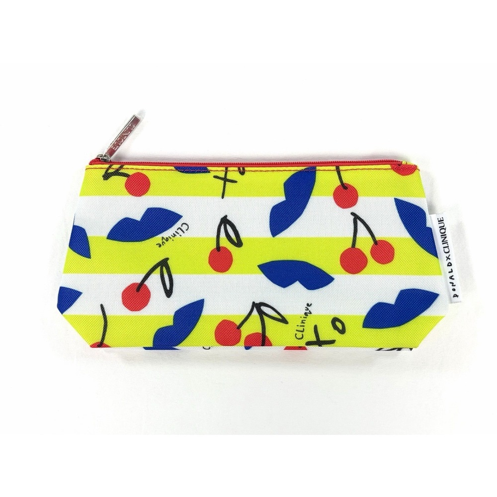 Clinique x Donald Robertson Makeup Bag Cosmetic Zip Pouch Cherry Pop Art New